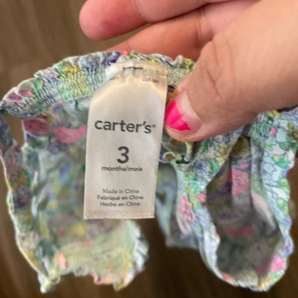 Carter's baby girl spring Pink and Blue Jumpsuit with Bloomer Style size 3 month
